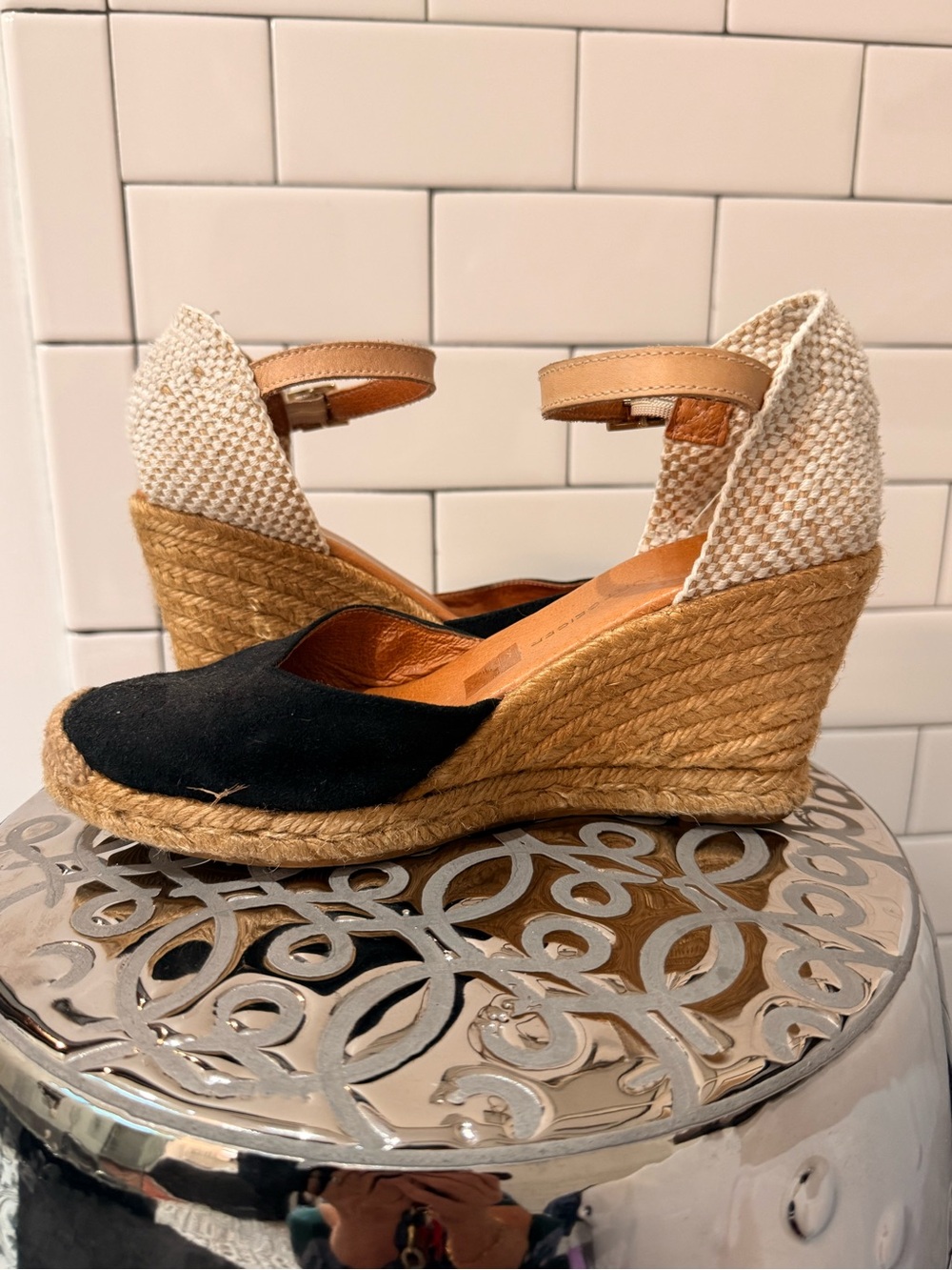 Kurt Geiger Black and Brown Espadrille platforms 6.5/37